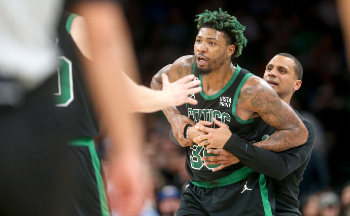 Marcus Smart gets ejected vs. Thunder, has to be held back from referee